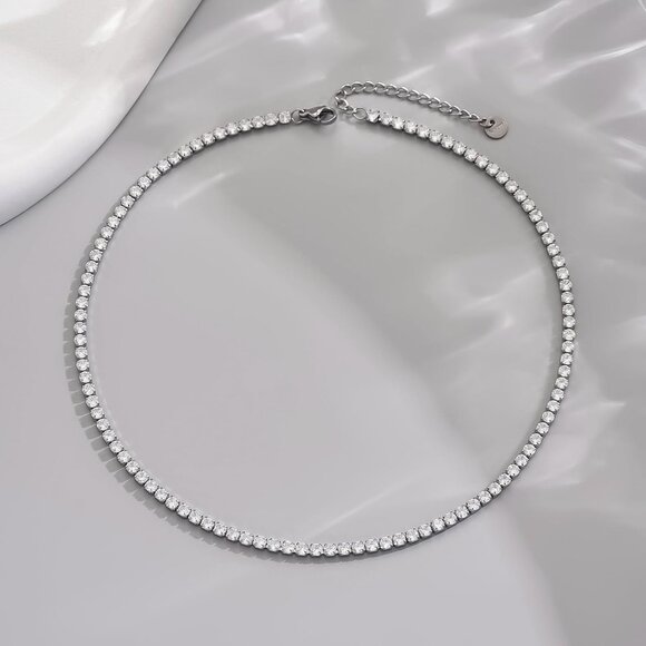 ⚡Elegant 18K Gold Plated Tennis Necklace 3mm Simulated Diamond Choker for Women - Picture 6 of 7